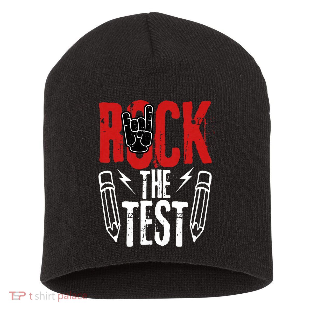 Test Day Rock The Funny Metal Teacher Student Testing Exam Short Acrylic Beanie
