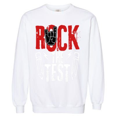 Test Day Rock The Funny Metal Teacher Student Testing Exam Garment-Dyed Sweatshirt