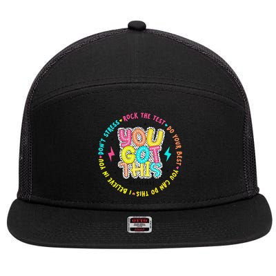 Test Day Rock The Test Teacher Testing Day You Got This 7 Panel Mesh Trucker Snapback Hat