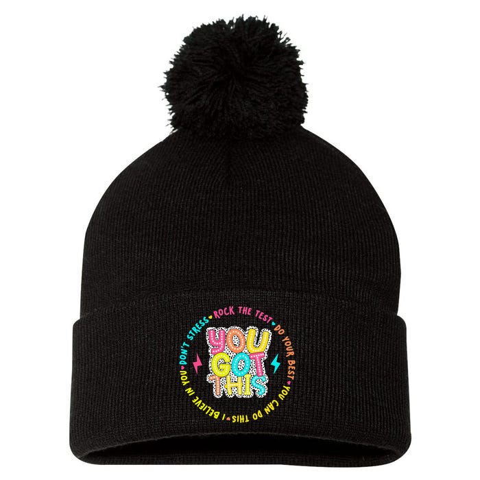 Test Day Rock The Test Teacher Testing Day You Got This Pom Pom 12in Knit Beanie