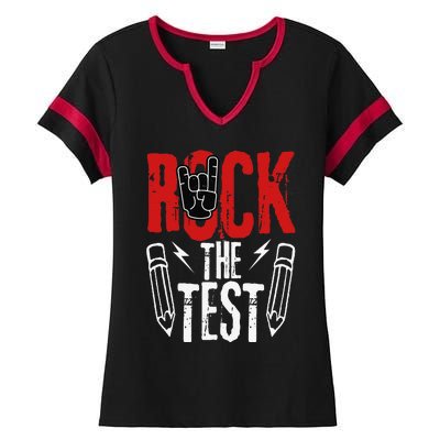 Test Day Rock The Funny Metal Teacher Student Testing Exam Ladies Halftime Notch Neck Tee