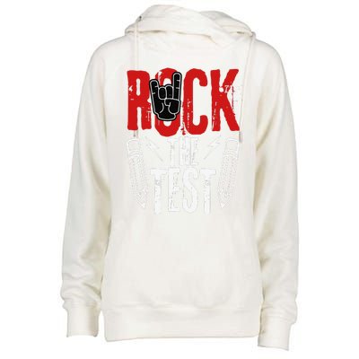 Test Day Rock The Funny Metal Teacher Student Testing Exam Womens Funnel Neck Pullover Hood