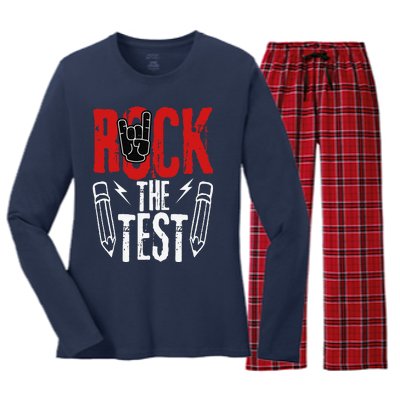 Test Day Rock The Funny Metal Teacher Student Testing Exam Women's Long Sleeve Flannel Pajama Set 