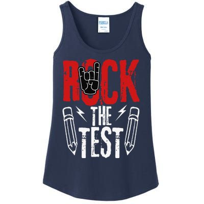 Test Day Rock The Funny Metal Teacher Student Testing Exam Ladies Essential Tank