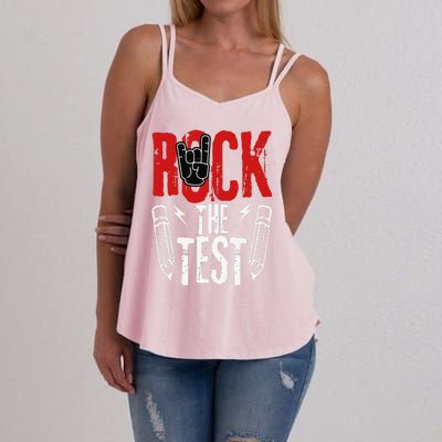 Test Day Rock The Funny Metal Teacher Student Testing Exam Women's Strappy Tank