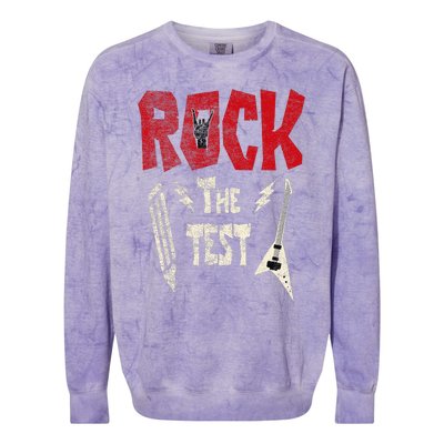 Test Day Rock The Funny Rock Teacher Student Testing Exam Colorblast Crewneck Sweatshirt