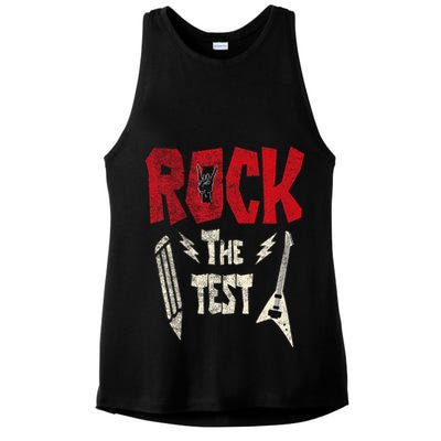 Test Day Rock The Funny Rock Teacher Student Testing Exam Ladies PosiCharge Tri-Blend Wicking Tank