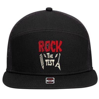 Test Day Rock The Funny Rock Teacher Student Testing Exam 7 Panel Mesh Trucker Snapback Hat