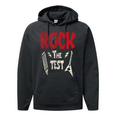 Test Day Rock The Funny Rock Teacher Student Testing Exam Performance Fleece Hoodie