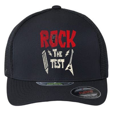 Test Day Rock The Funny Rock Teacher Student Testing Exam Flexfit Unipanel Trucker Cap