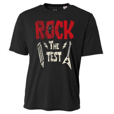 Test Day Rock The Funny Rock Teacher Student Testing Exam Cooling Performance Crew T-Shirt