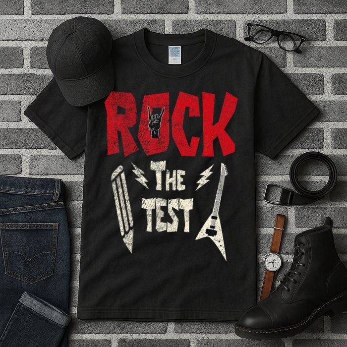 Test Day Rock The Funny Rock Teacher Student Testing Exam Tall T-Shirt