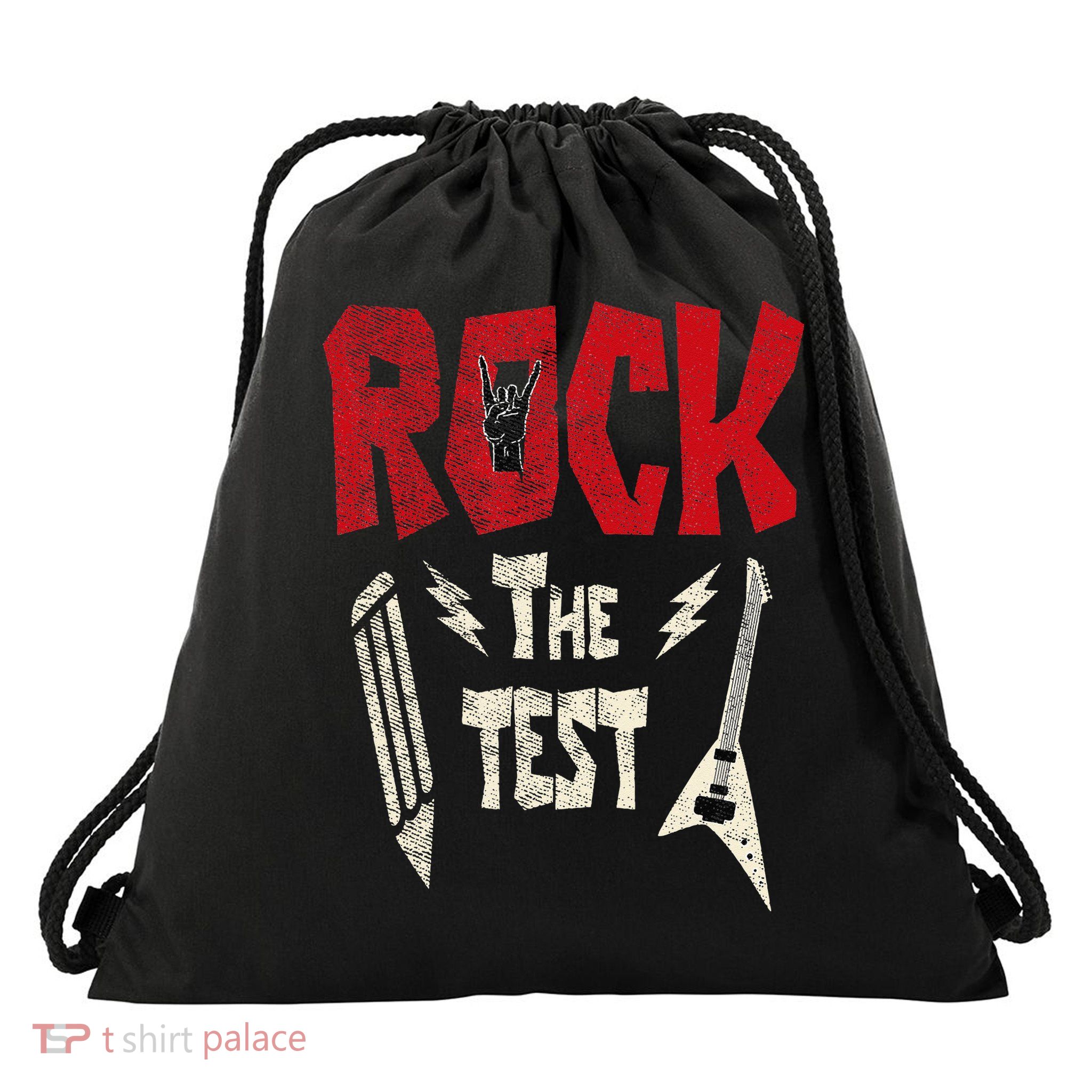 Test Day Rock The Funny Rock Teacher Student Testing Exam Drawstring Bag