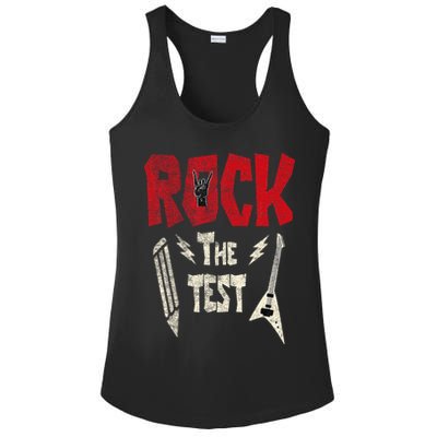 Test Day Rock The Funny Rock Teacher Student Testing Exam Ladies PosiCharge Competitor Racerback Tank