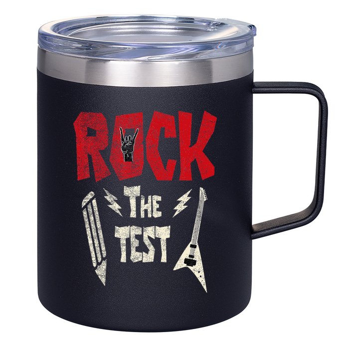 Test Day Rock The Funny Rock Teacher Student Testing Exam 12oz Stainless Steel Coffee Mug