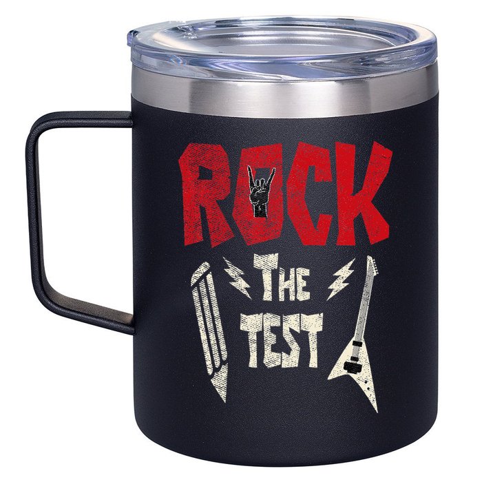 Test Day Rock The Funny Rock Teacher Student Testing Exam 12oz Stainless Steel Coffee Mug
