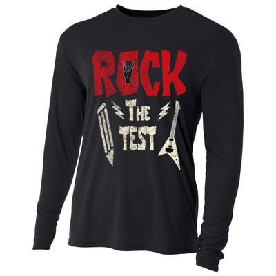 Test Day Rock The Funny Rock Teacher Student Testing Exam Cooling Performance Long Sleeve Crew