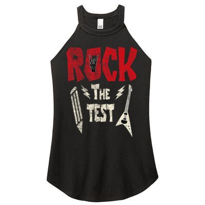 Test Day Rock The Funny Rock Teacher Student Testing Exam Women's Perfect Tri Rocker Tank