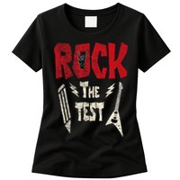 Test Day Rock The Funny Rock Teacher Student Testing Exam Womens T-Shirt
