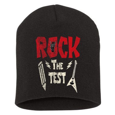 Test Day Rock The Funny Rock Teacher Student Testing Exam Short Acrylic Beanie