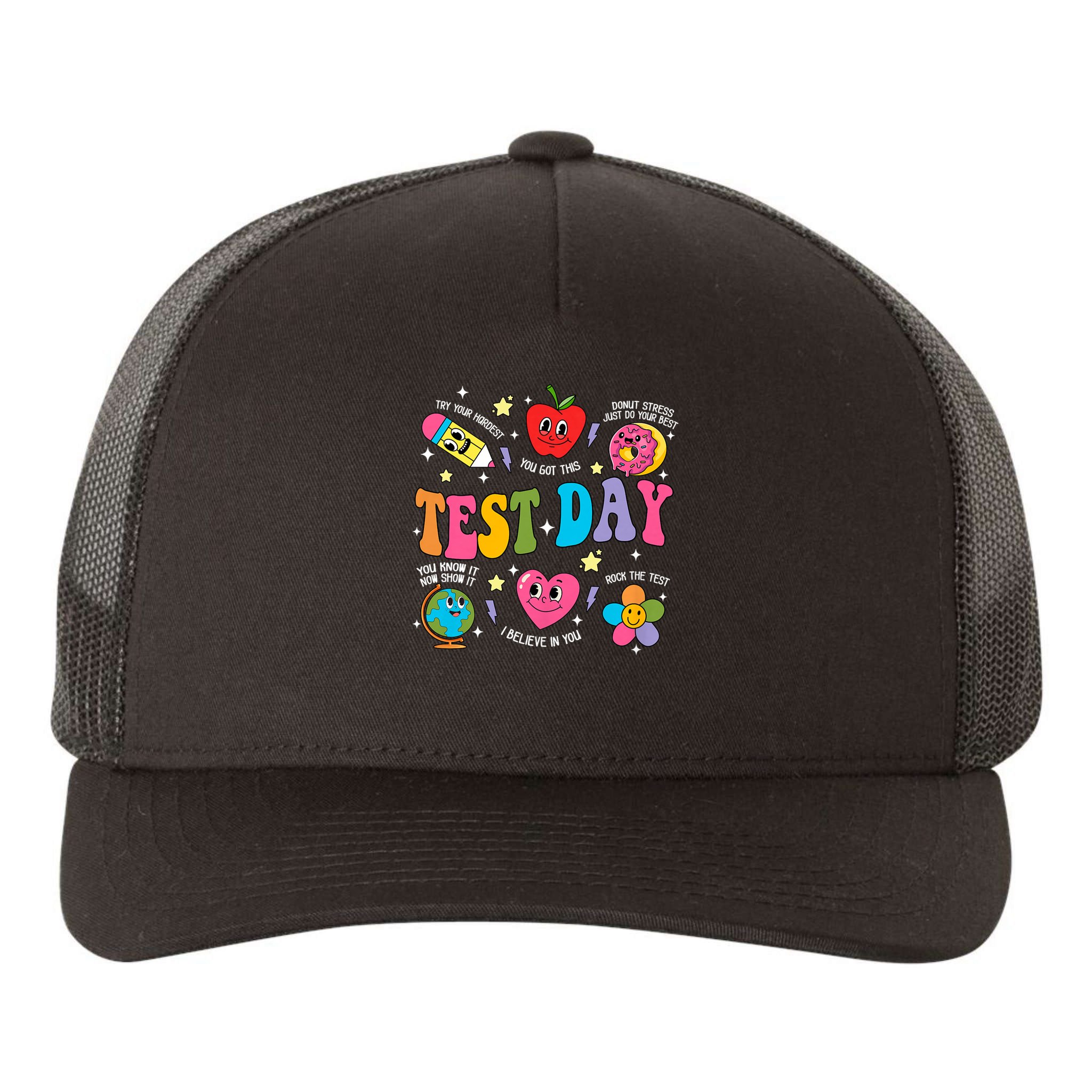 Test Day Rock The Test Testing Day Motivational Teacher Yupoong Adult 5-Panel Trucker Hat