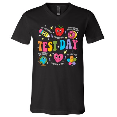 Test Day Rock The Test Testing Day Motivational Teacher V-Neck T-Shirt