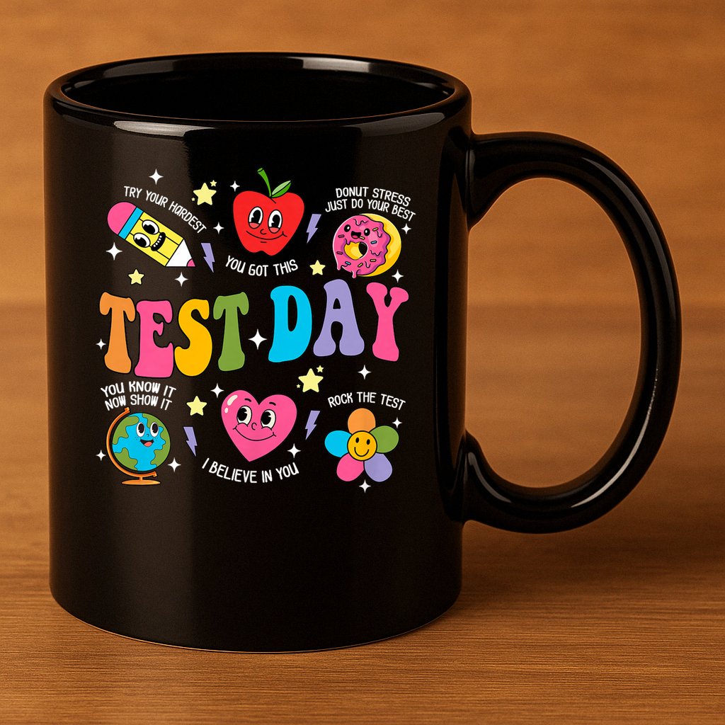 Test Day Rock The Test Testing Day Motivational Teacher 11oz C Handle Ceramic Mug