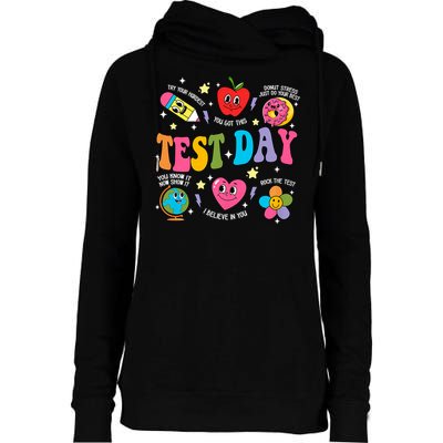 Test Day Rock The Test Testing Day Motivational Teacher Womens Funnel Neck Pullover Hood