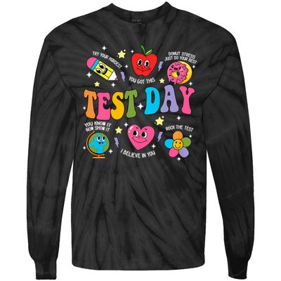 Test Day Rock The Test Testing Day Motivational Teacher Tie-Dye Long Sleeve Shirt