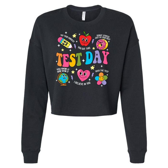 Test Day Rock The Test Testing Day Motivational Teacher Cropped Pullover Crew