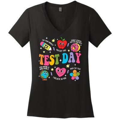 Test Day Rock The Test Testing Day Motivational Teacher Women's V-Neck T-Shirt