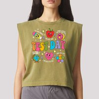 Test Day Rock The Test Testing Day Motivational Teacher Garment-Dyed Women's Muscle Tee