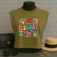 Test Day Rock The Test Testing Day Motivational Teacher Garment-Dyed Women's Muscle Tee