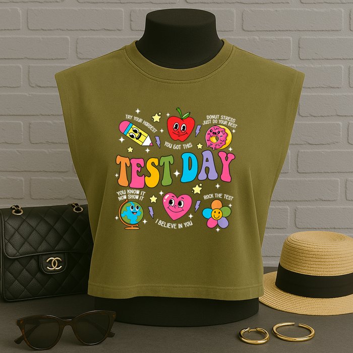 Test Day Rock The Test Testing Day Motivational Teacher Garment-Dyed Women's Muscle Tee