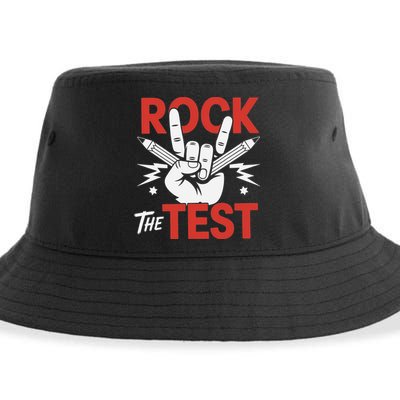 Testing Day Rock The Test Rock Music Teacher Student Sustainable Bucket Hat