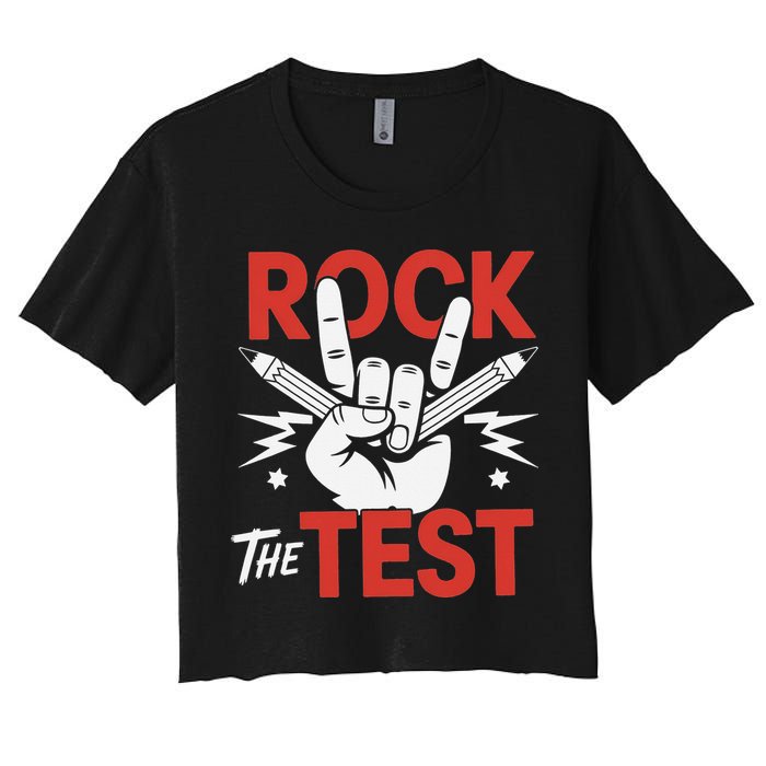 Testing Day Rock The Test Rock Music Teacher Student Women's Crop Top Tee