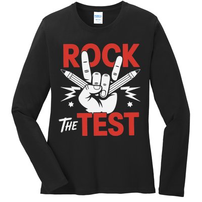 Testing Day Rock The Test Rock Music Teacher Student Ladies Long Sleeve Shirt
