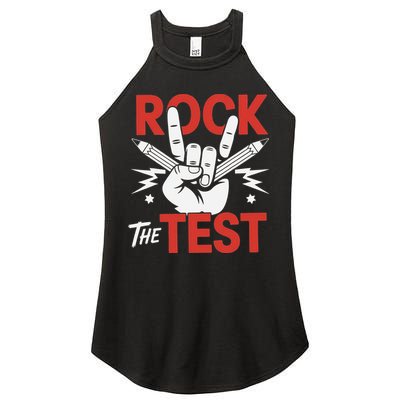 Testing Day Rock The Test Rock Music Teacher Student Women's Perfect Tri Rocker Tank