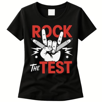 Testing Day Rock The Test Rock Music Teacher Student Womens T-Shirt