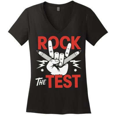 Testing Day Rock The Test Rock Music Teacher Student Women's V-Neck T-Shirt