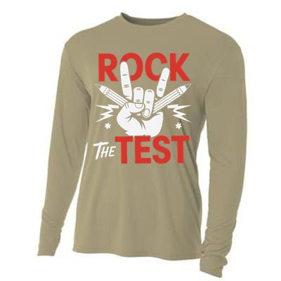 Testing Day Rock The Test Rock Music Teacher Student Cooling Performance Long Sleeve Crew