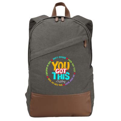 Test Day Rock The Test Teacher Testing Day You Got This Family Girl Cotton Canvas Backpack