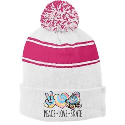 Tie Dye Roller Skating For Teen Girl Peace Love Skate Stripe Pom Pom Beanie