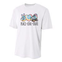 Tie Dye Roller Skating For Teen Girl Peace Love Skate Youth Performance Sprint T-Shirt