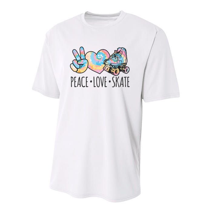 Tie Dye Roller Skating For Teen Girl Peace Love Skate Youth Performance Sprint T-Shirt