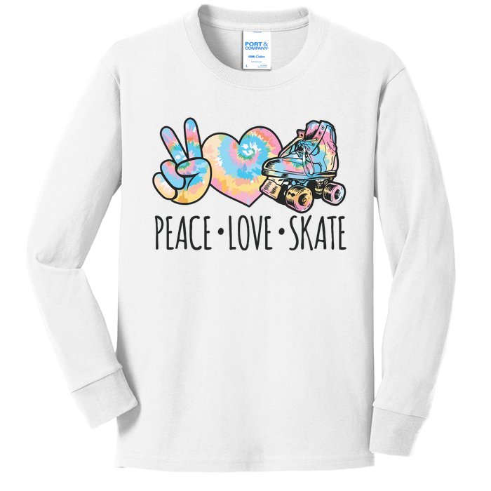 Tie Dye Roller Skating For Teen Girl Peace Love Skate Kids Long Sleeve Shirt