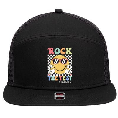 Test Day Rock The Test Motivational Teacher Testing Day  7 Panel Mesh Trucker Snapback Hat