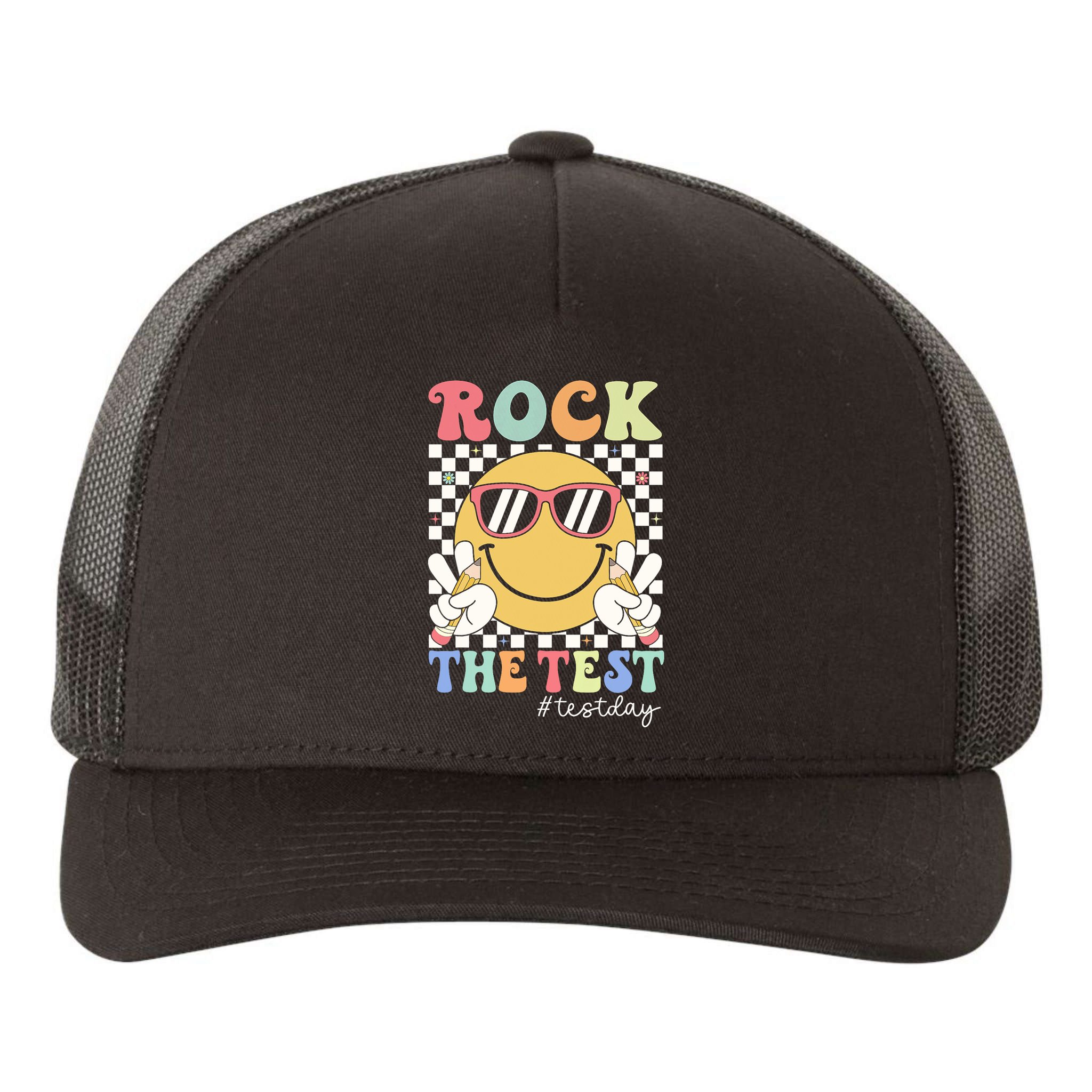 Test Day Rock The Test Motivational Teacher Testing Day  Yupoong Adult 5-Panel Trucker Hat