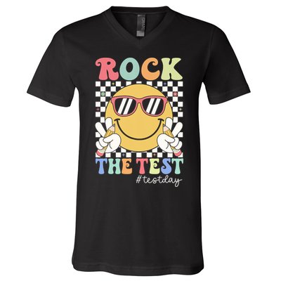 Test Day Rock The Test Motivational Teacher Testing Day  V-Neck T-Shirt