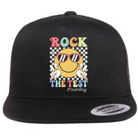 Test Day Rock The Test Motivational Teacher Testing Day  Flat Bill Trucker Hat